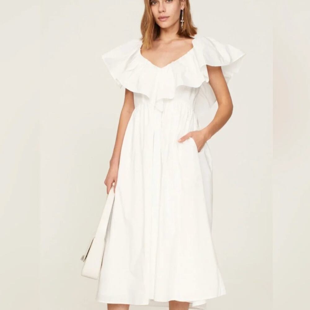 Adam Lippes White Fit Flare Midi Dress SIZE 4 Cottage Sundress Designer $430